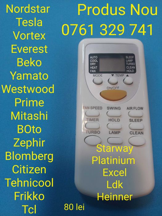 Telecomanda aer conditionat Vortex Heinner Tojo Paxton Beko Platinium Lg Samsung Yamato Carrier Aux Neo Chigo Hitachi Gree Hisense Whirlpool Midea