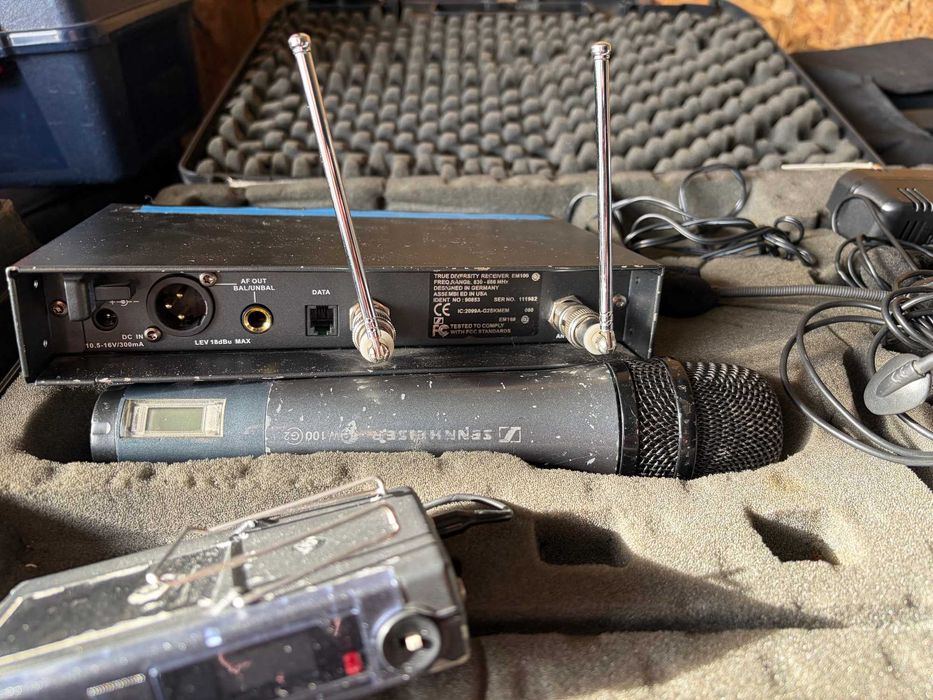 Безжичен микрофони Sennheiser- комплект дръжка, хедсет, брошка