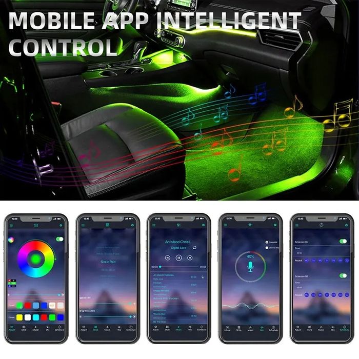 Set 4 lampi Led Rgb Auto Lumini picioare Lumini Ambientale Bricheta