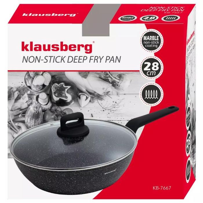 Tigaie din aluminiu turnat, marmorata, cu capac, neagra, 28cm,