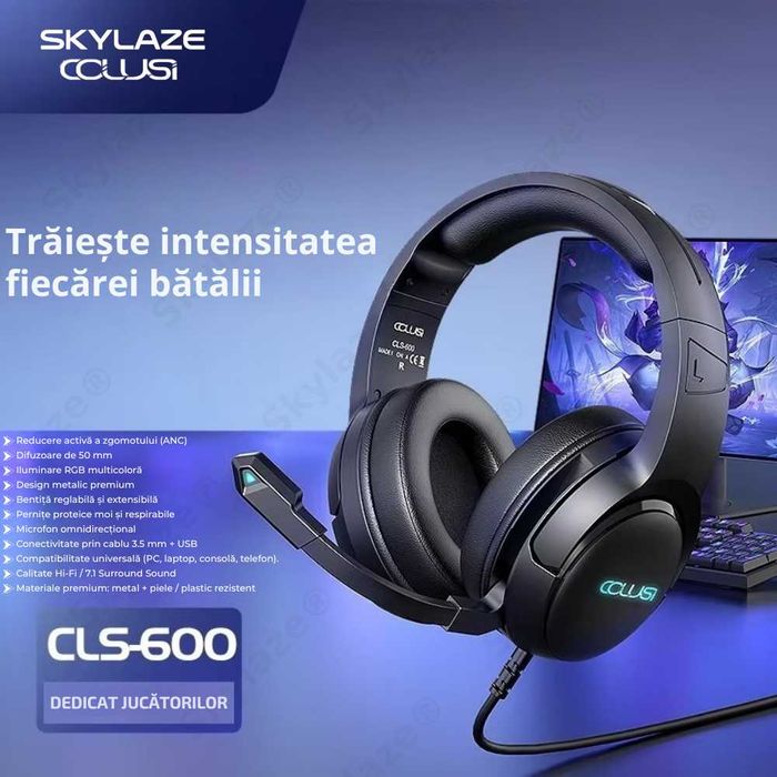 Casti Gaming Skylaze® CLS-200 RGB, Surround HD, 50mm, Microfon, Negru