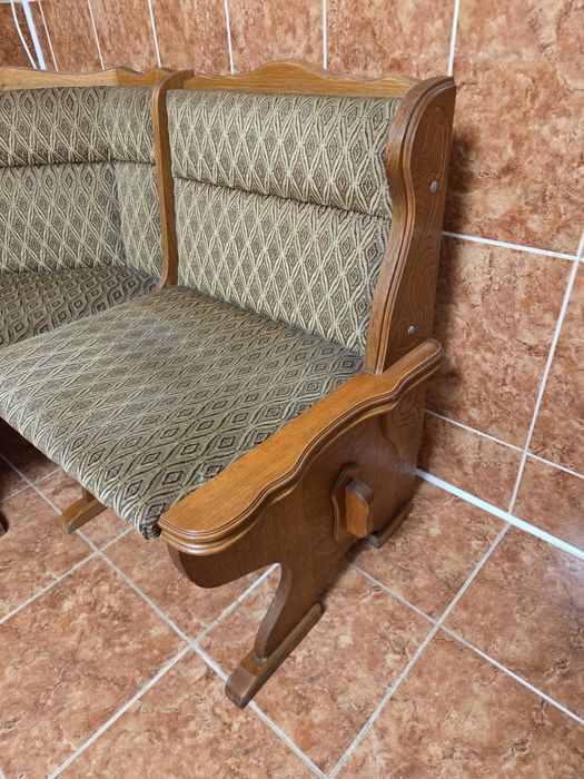 Colțar rustic lemn masiv cu masa și scaune