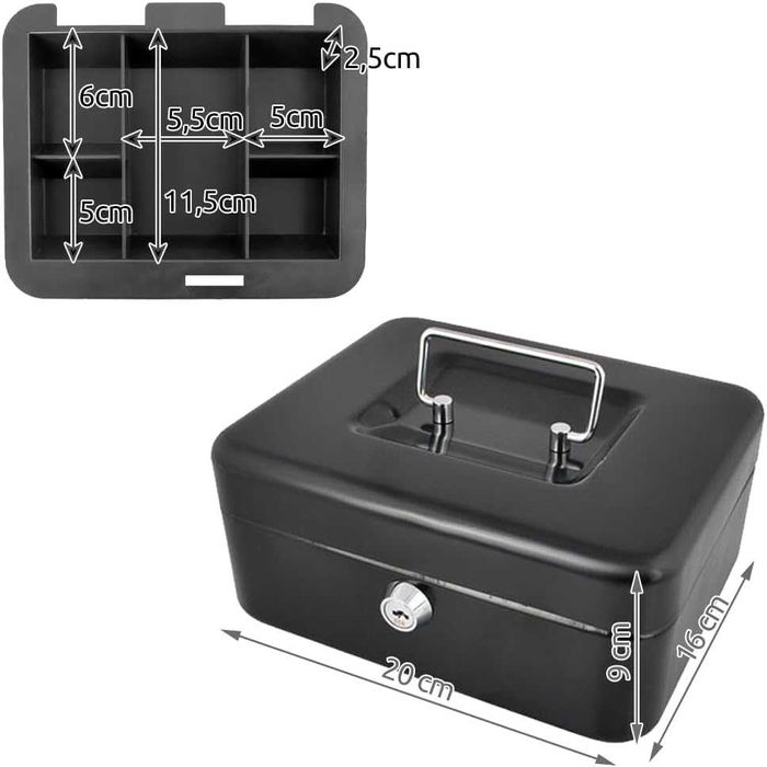 Cutie metalica pentru bani cu maner incuietoare si 2 chei 20x16x9 cm