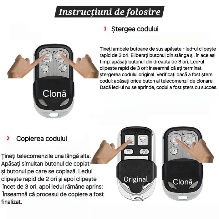 Telecomandă universală: garaj, poartă, alarmă auto/moto, lumini, pompă