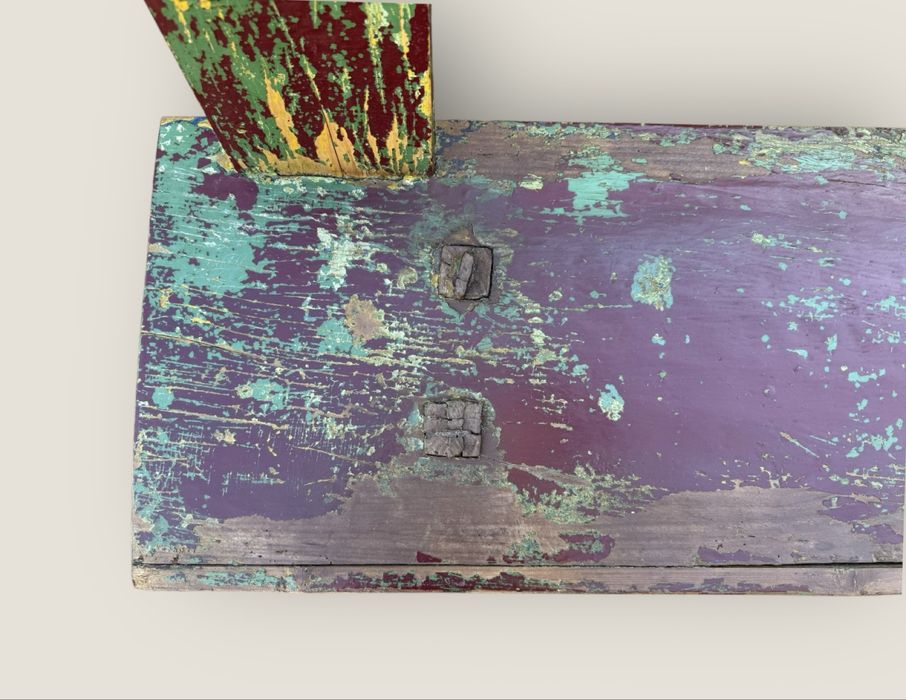 Bancheta taraneasca veche cu spatar si sezut din lemn de stejar