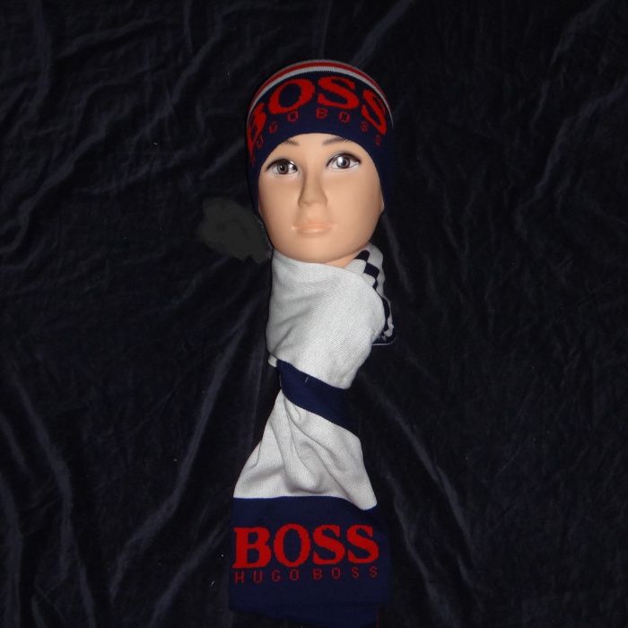 Set barbati fular fes 2 in 1 bumbac bleumarin alb rosu caciula unisex