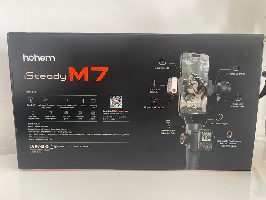 Kit Stabilizator de imagine Hohem iSteady M7, Rotire 360°, Autonomie 12 ore, 3200mAh, Negru