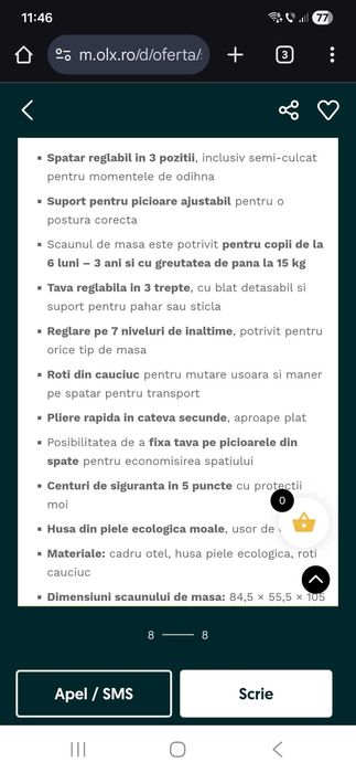 Scaun de masa Bebe  KINDERKRAFT