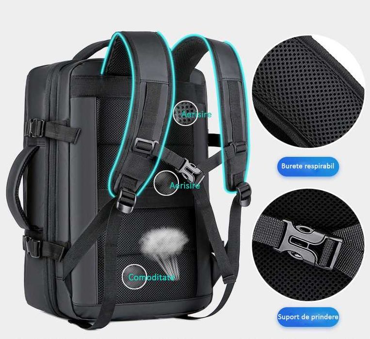 Rucsac Calatorie WizzAir, Extensibil, Business, 40 L, Negru, OBRALIX®