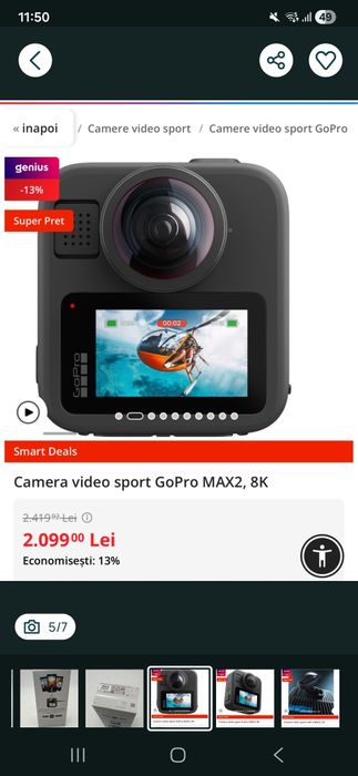 Vand camera go pro max 2, model 2025, filmare 8k /waterproof etc