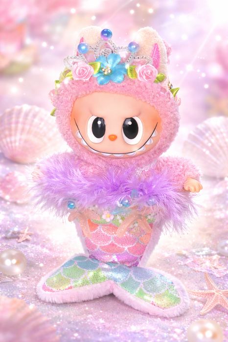 Jucarie de plus breloc premium - tip Labubu - 15 cm -  sirena - roz