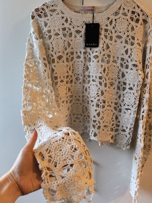 Bluză bej macrame Dasha nouă, cu etichetă