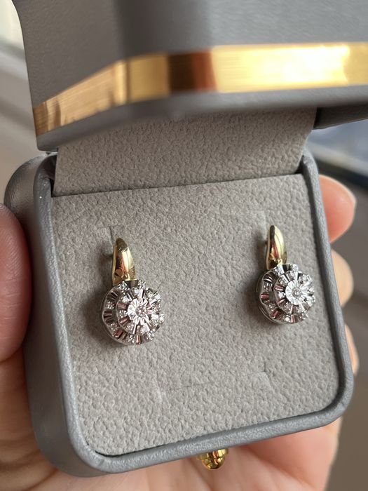 Золотые серьги с бриллиантами 585 Россия