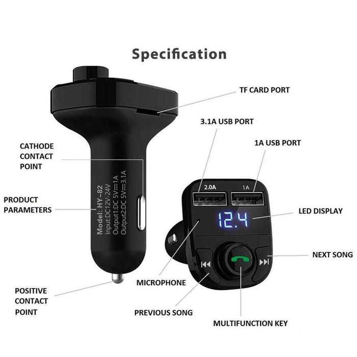 Receiver auto Q4 cu bluetooth si incarcare 3.1 A