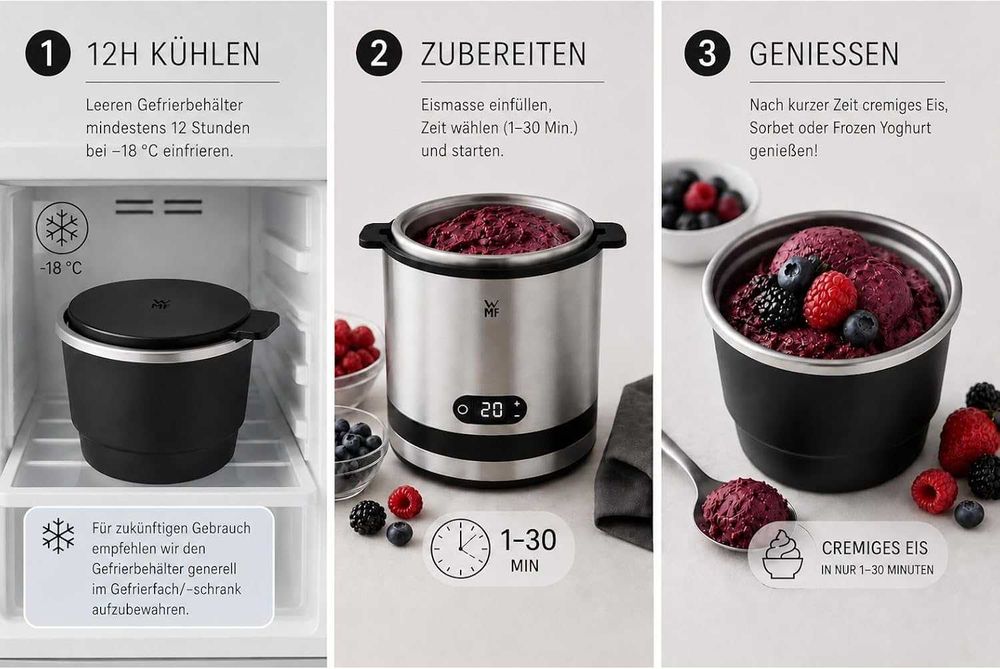 Нова Машина за Сладолед WMF KITCHENminis Ice Cream Maker 3-в-1, 3200000027, 2 години Гаранция