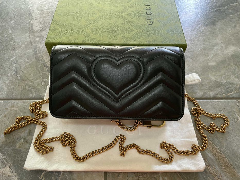 Gucci Малка Чанта Marmont Beloved Гучи Златно Gold GG логo Автентична