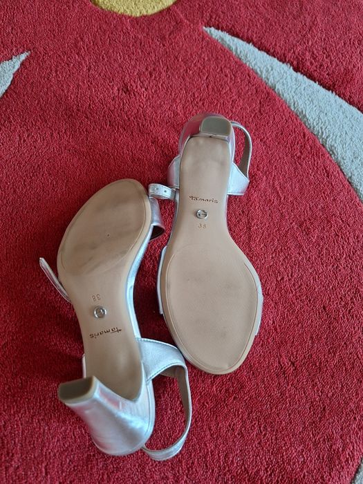 Сандали Tamaris,естествена кожа,сребърни