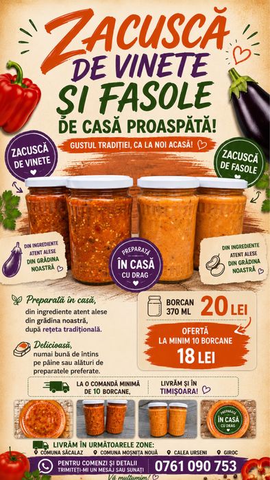 Zacusca de vinete, fasole si bulion de casa