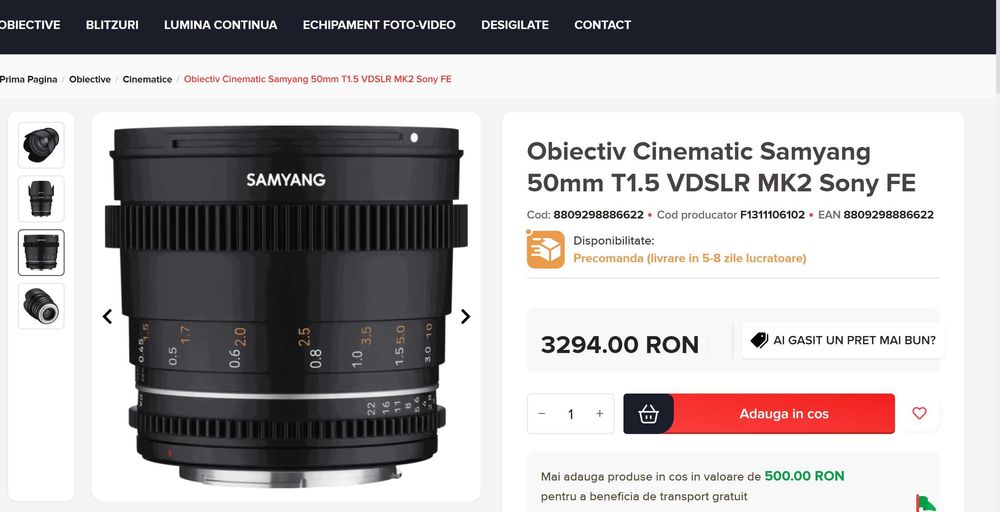 Obiectiv Cinematic SAMYANG 50 mm t 1.5 IF AS UMC VDSLR MK II - SONY FE