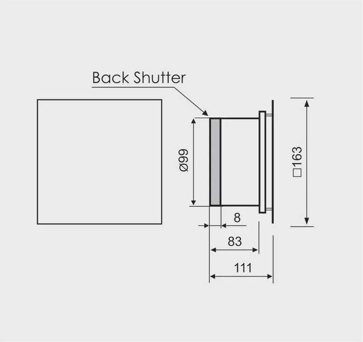 Вентилатор баня ф100 място за плочка Турбо Дебит 169м3/ч тих клапа -5%