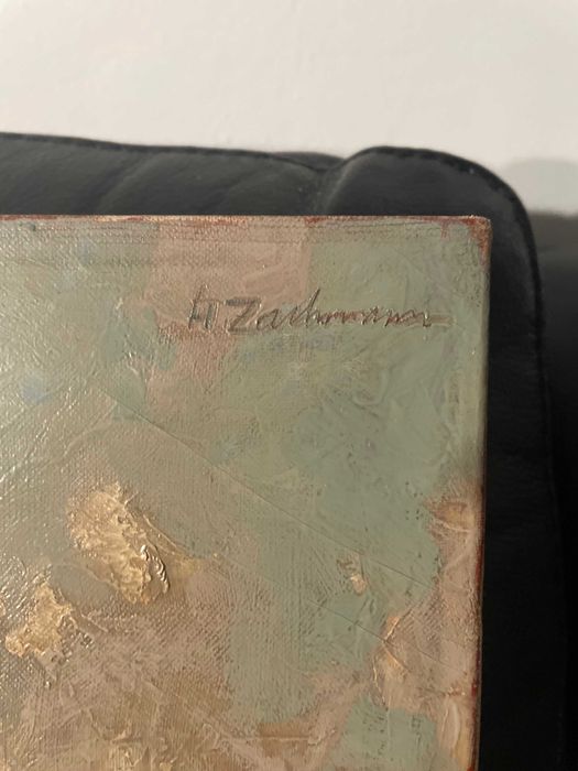 Tablou vechi ulei pe panza - Peisaj Montan Alpin - Semnat