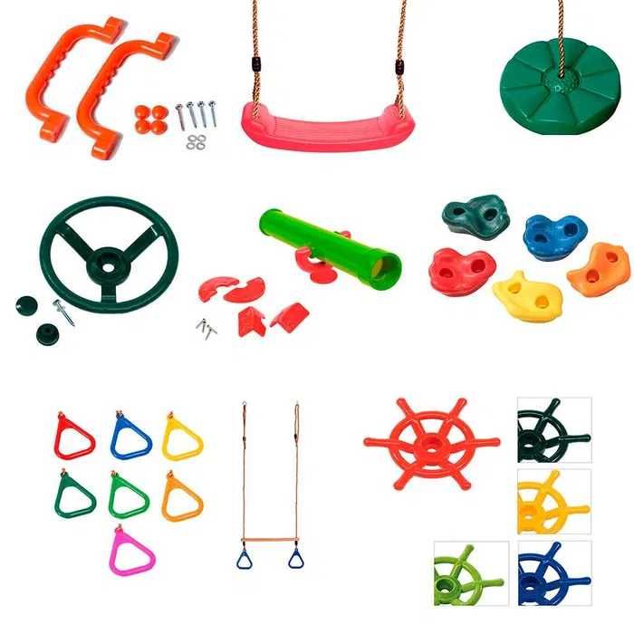 Accesorii locul de joaca: leagan, tobogan, tiroliana, pietre catarat