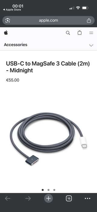 Cablu Apple Magsafe 3 Macbook Air Midnight Blue 2 metri