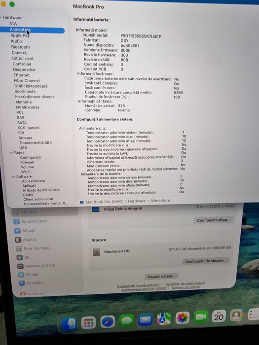 Laptop Apple Macbook Pro 16 inch , I7 , 2019 16Gb Ram 500 GB SSD .