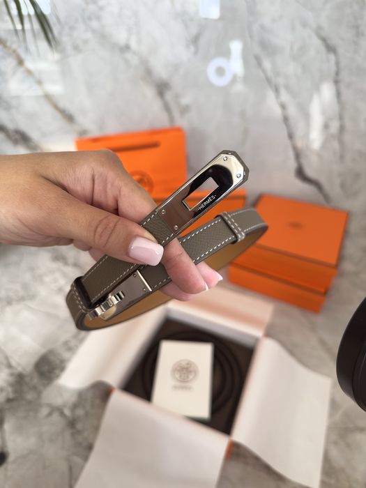 Колан Hermes Kelly сив от естествена кожа, Колан epsom, Колан Hermes Kelly, Колан Hermes Kelly от естествена кожа