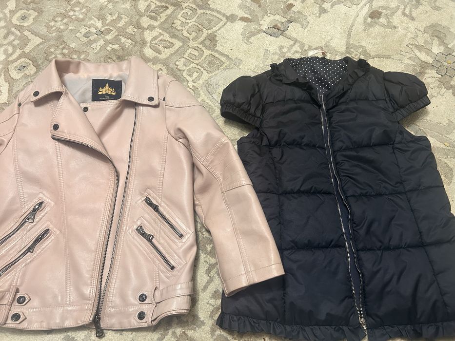 Пуховик девочке , жилетка и кожанка