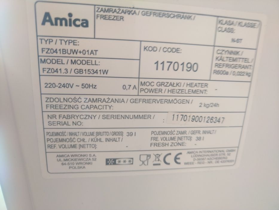 Мини фризер тип Минибар AMICA обем 39 литра 
Марка AMICA  / обем 39 литра 
антибактериална защита
Добро техническо и оптическо състояние. Внос от Герм