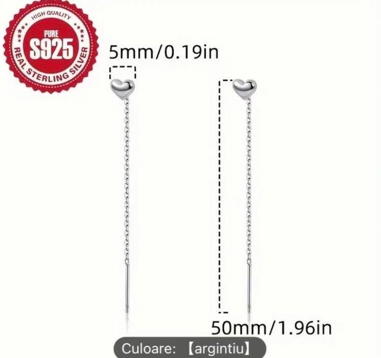 Vand cercei lungi argint simpli sau inima