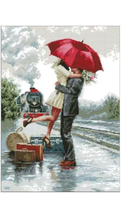 Вышивка " Влюблённые на вокзале ".