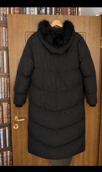 Geacă lungă Brave Soul Marcella, neagră, cu glugă și blăniță, mărimea 12
