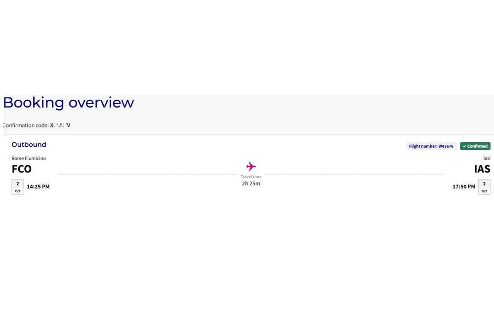 Bilet Wizz Air Roma Iasi 2 octombrie