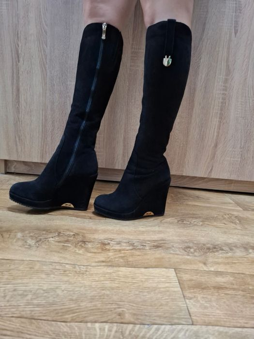 Сапоги замшевые,черные,натуральные