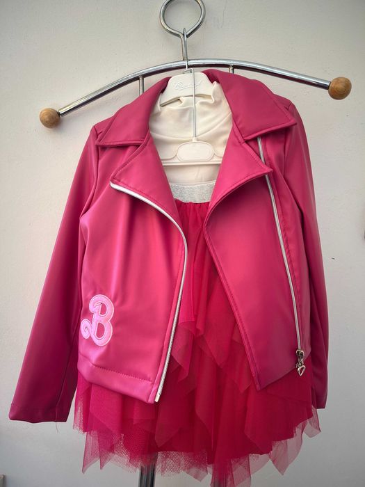 Детски комплект Барби с кожено яке, пола и блуза