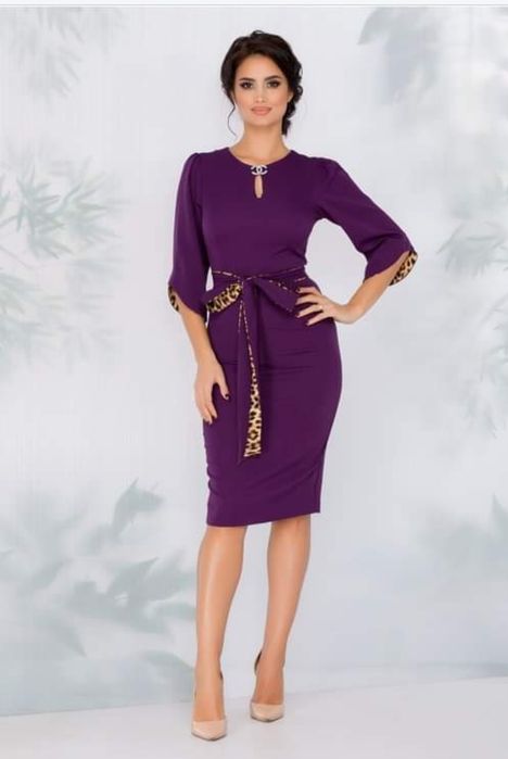 Rochie Dyfashion noua office mov M-L, detalii animal print stil POEMA