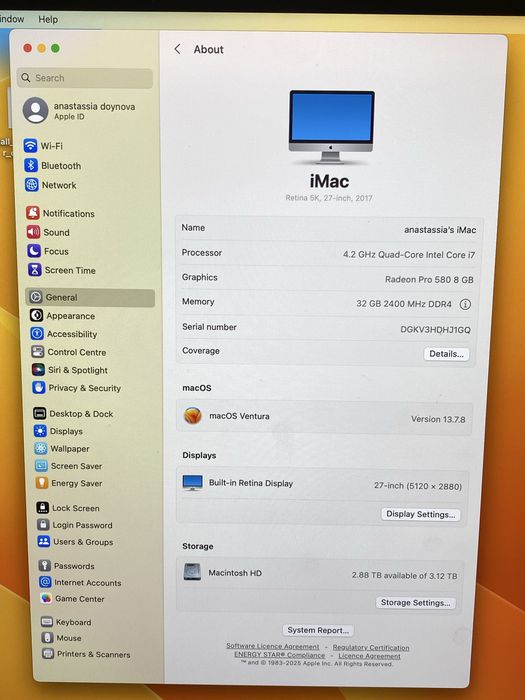 IMac 27 inch, Retina 5k, 4.2 GHz Quad-Core Intel i7, 3TB