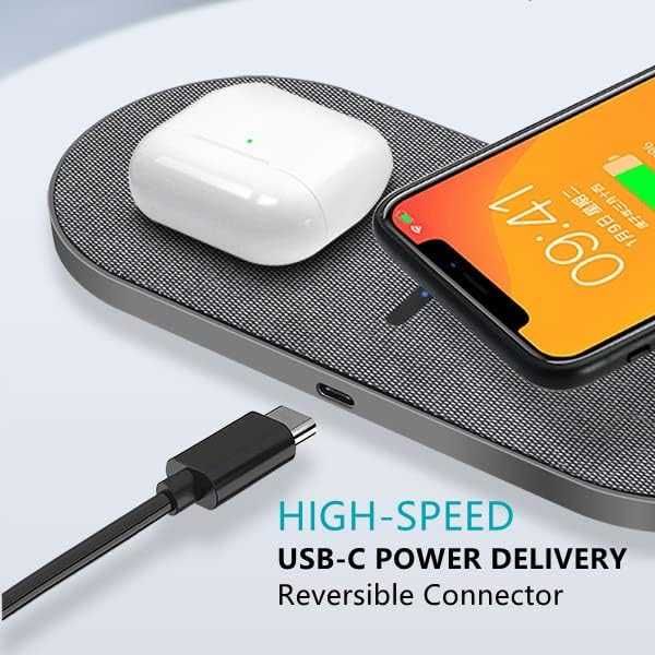Incarcator wireless dublu 40W fast charge telefon + casti
