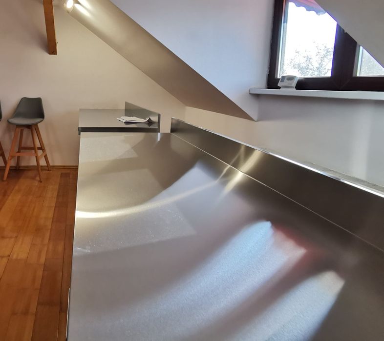 Mese blat de lucru Inox 1.6m cu polita si rebord