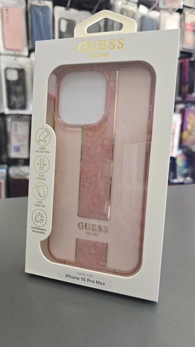 Силиконов гръб GUESS за iPhone 15 Pro Max луксозен кейс в розово за айфон 15 про макс