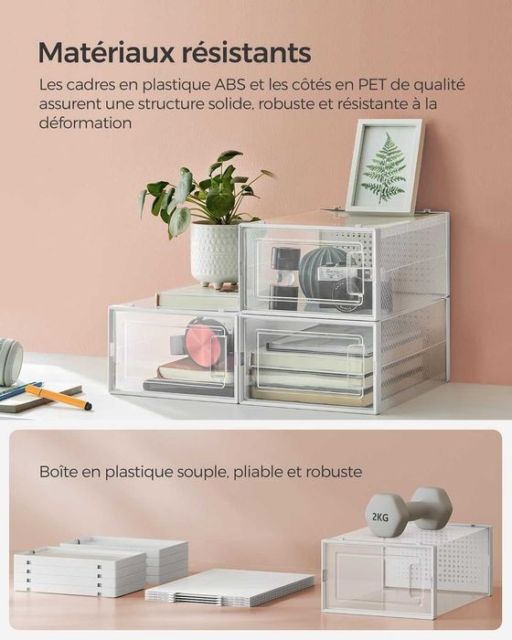 Set 12 cutii pentru pantofi stivuibile, din plastic, Songmics, alb