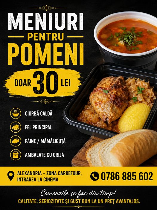 Meniu pentru pomeni la doar 30 lei