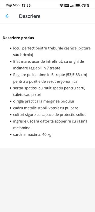 Birou metalic pentu copii reglabil