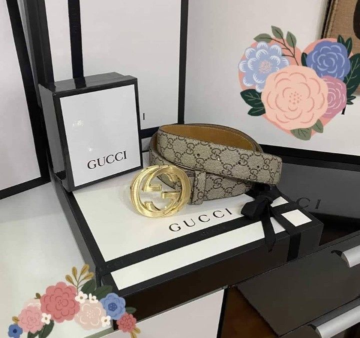 Curea piele naturala Gucci logo metalic auriu, cutie, etichetă