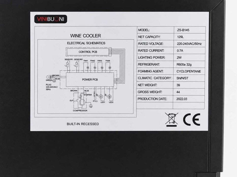 Răcitor profesional de vin ZS-B145, 49 sticle, nou