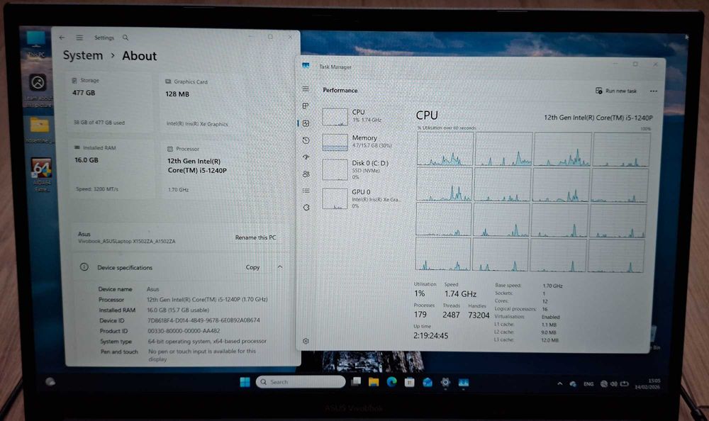 15.6' IPS Asus Intel Core i5-1240P 16-ядрен/16GB/512GB SSD/Intel Iris