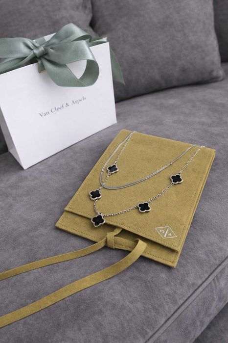 van cleef двойно колие от неръждаема стомана детелини черни черно бижу