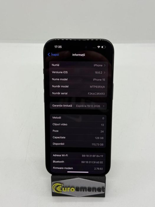 Telefon mobil Apple iPhone 15, 128GB, 5G, Black -A-